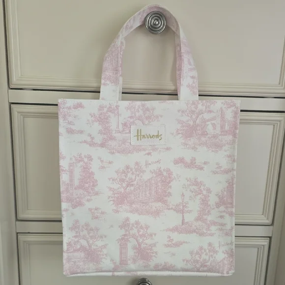 Harrods Pink and White Toile Tote Bag - Picture 9 of 12